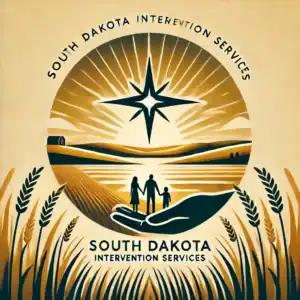 Serene prairie landscape with golden grasses, rolling hills, a sunrise, a family silhouette holding hands, and a guiding star in the sky, symbolizing South Dakota intervention services.